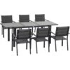 Outsunny Set Da Giardino Con Tavolo Allungabile In Vetro E 6 Sedie Con Seduta Traspirante, Grigio Scuro