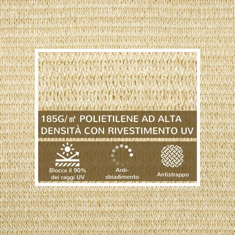 Outsunny Vela Ombreggiante Rettangolare 4x3 M Beige In HDPE Con Accessori E Borsa Da Viaggio Inclusi - immagine 4