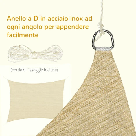 Outsunny Vela Ombreggiante Rettangolare 4x3 M Beige In HDPE Con Accessori E Borsa Da Viaggio Inclusi - immagine 5