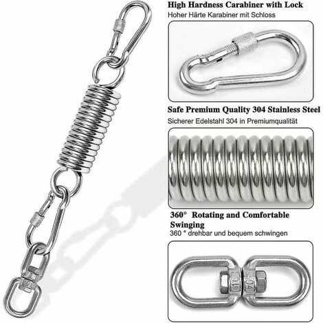 Molla Di Sospensione, Molla In Acciaio, Amaca A Molla Rotante, Con 2 Moschettoni E Girevole 360, Capacità Di Carico Fino A 250 Kg- - immagine 2