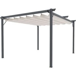 Gazebo Pergola 3 X 3 M Pergolato Con Telo Impermeabile Retrattile Richiudibile Struttura In Acciaio Per Giardino Terrazzo Piscina Esterno Fiere Campeggio Design Elegante Moderno Koloa Colore Beige