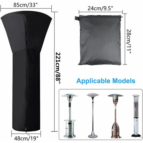 Copertura Per Stufa Da Esterno PU 210D Impermeabile Con Cerniera, Copertura Per Ombrellone Per Stufa Da Esterno Antipioggia E Protezione Solare 221 X 85 X 48 Cm - immagine 2