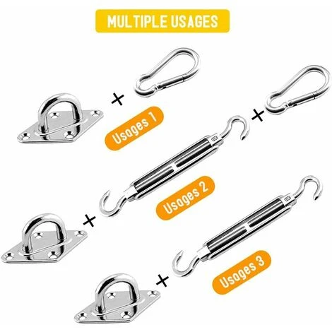 Kit Di Fissaggio Della Vela Ombra, Kit Di Accessori Di Fissaggio Hardware Per Vela Ombra In Acciaio Inossidabile Per Tende Da Sole Rettangolari E Triangolari (40 Pezzi) - immagine 3