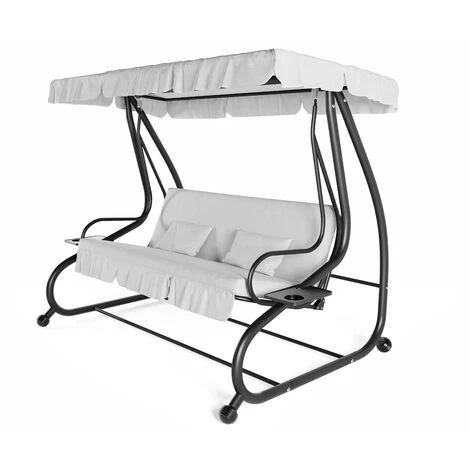Dondolo 3 Posti Reclinabile Madeira Tettuccio Parasole Regolabile Cuscini Imbottiti Diventa Letto Struttura Robusta In Acciaio Verniciato Giardino Esterno Balcone Terrazzo 200 X 120 X 160 Cm Grigio - immagine 4