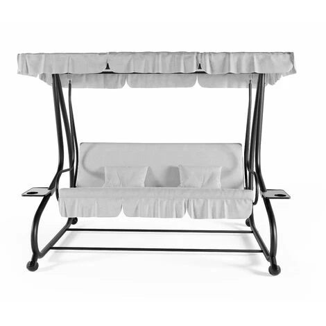 Dondolo 3 Posti Reclinabile Madeira Tettuccio Parasole Regolabile Cuscini Imbottiti Diventa Letto Struttura Robusta In Acciaio Verniciato Giardino Esterno Balcone Terrazzo 200 X 120 X 160 Cm Grigio - immagine 5