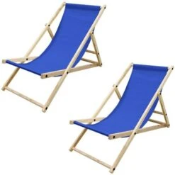 2x Sedie Sdraio Da Spiaggia In Legno Tessuto Oxford Blu Pieghevoli Max. 120 Kg