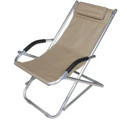 Coppia Di Sedie A Sdraio Oscillante Poltrona Pieghevole In Alluminio Tubolare Ossidato E Tessuto Traspirante 600D Portatile Leggera Mare Spiaggia Camping Campeggio 73 X 90 X 60 Cm (Beige)