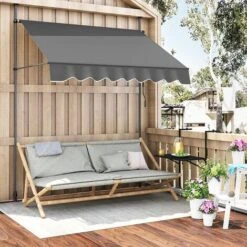 WOLTU Tenda Da Sole Per Esterno. Tenda Parasole Senza Perforazione. Telo Ombreggiante Con Manovella. Altezza Regolabile. Per Balcone. Veranda. Terrazza. 250 Cm. Grigio Carbone