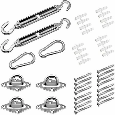 Kit Di Fissaggio Per Vele Ombra, Kit Di Accessori Di Fissaggio Per Vele Ombra In Acciaio Inox Per Tende Da Sole Rettangolari E Triangolari (40 Pz)