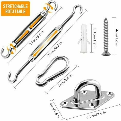 Kit Di Fissaggio Per Vele Ombra, Kit Di Accessori Di Fissaggio Per Vele Ombra In Acciaio Inox Per Tende Da Sole Rettangolari E Triangolari (40 Pz) - immagine 2
