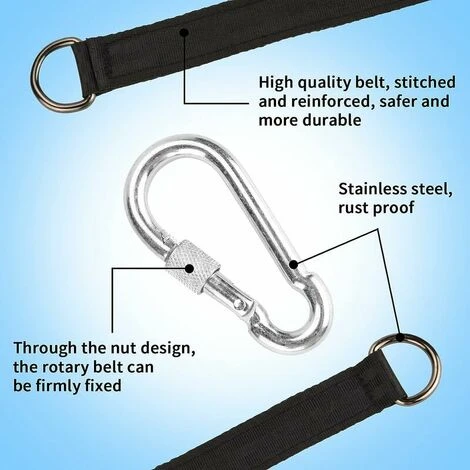 Cinghie Per Appendere L'altalena, 2 Cinghie Per Altalena Regolabili Con 2 Moschettoni In Lega Di Zinco Possono Contenere Fino A 1000 Libbre, Kit Cinghie Per Amaca Per Sedile Altalena - immagine 3