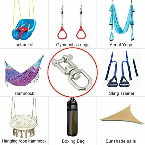 Gancio Per Altalena M8 In Acciaio Inox 304 + 2 Moschettoni Per Altalena M8 Per Sedia Amaca Altalena Appesa Sacco Di Sabbia Corda Per Arrampicata Capacità Di Carico Fino A 300 Kg (tipo M8 OX) - immagine 4