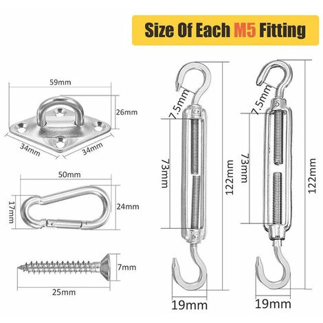 Tenda A Vela Quadrata Accessori In Acciaio Inossidabile 304 Tenda A Vela Per Esterni Set Di Diamanti A Vite Per Vela - immagine 2