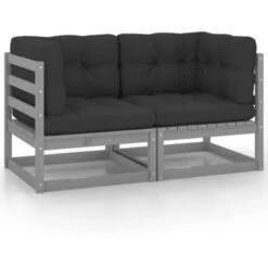 Divano Da Giardino 2 Posti Divano Da Esterno Con Cuscini Grigio Massello Di Pino ITD15354